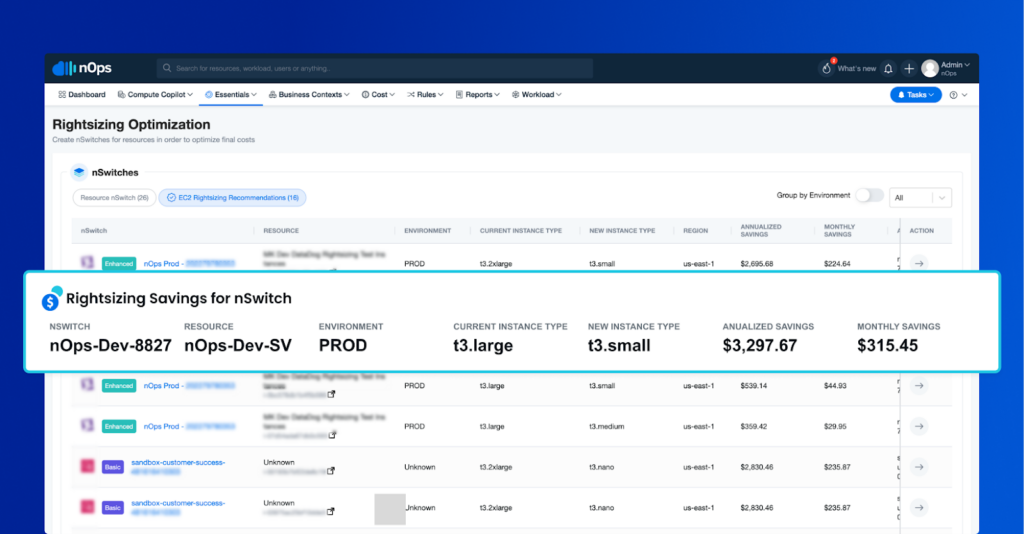 nOps Essentials dashboard